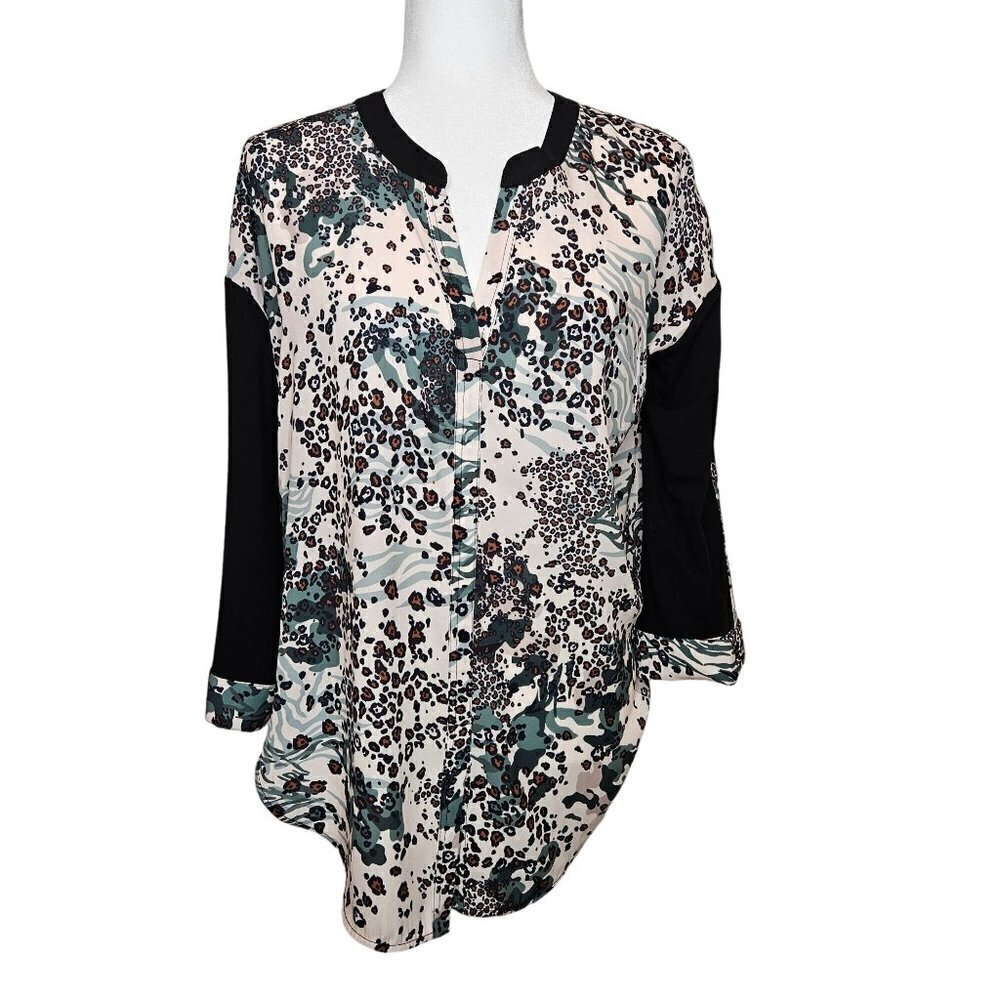LYSSE New York Camonimal Top Size Medium Mixed Media Animal Print Tunic Mob Wife